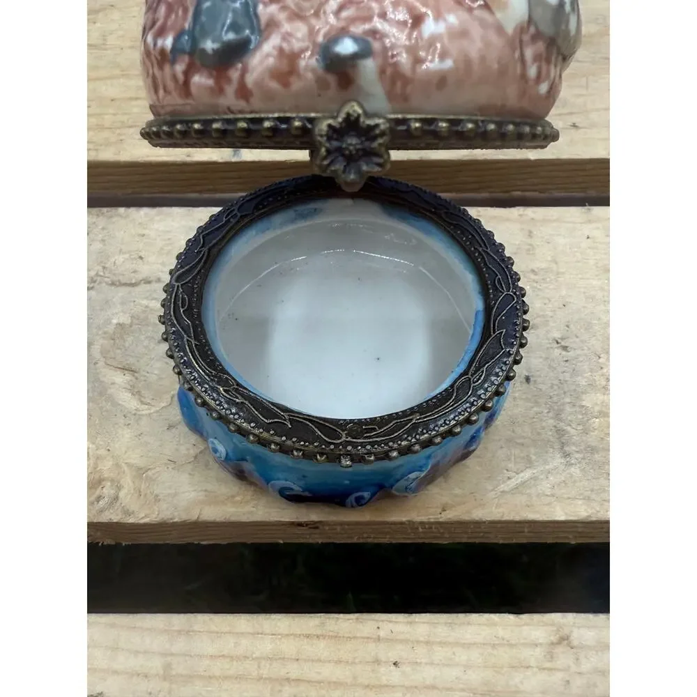 Vintage Seashell Porcelain Hinged Trinket Box - 3” Tall